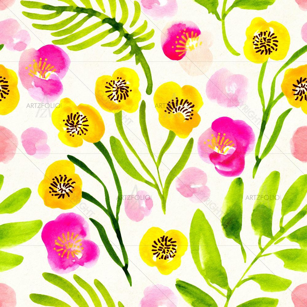 Watercolor Floral Pattern D70 — custom-size art design 5016943