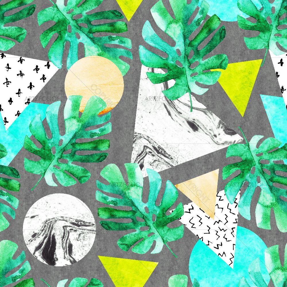 Watercolor Monstera Leaves & Triangles — custom-size art design 5016951