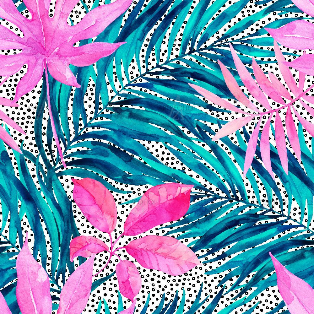 Watercolor Tropical Leaf and Flowers — custom-size art design 5016966