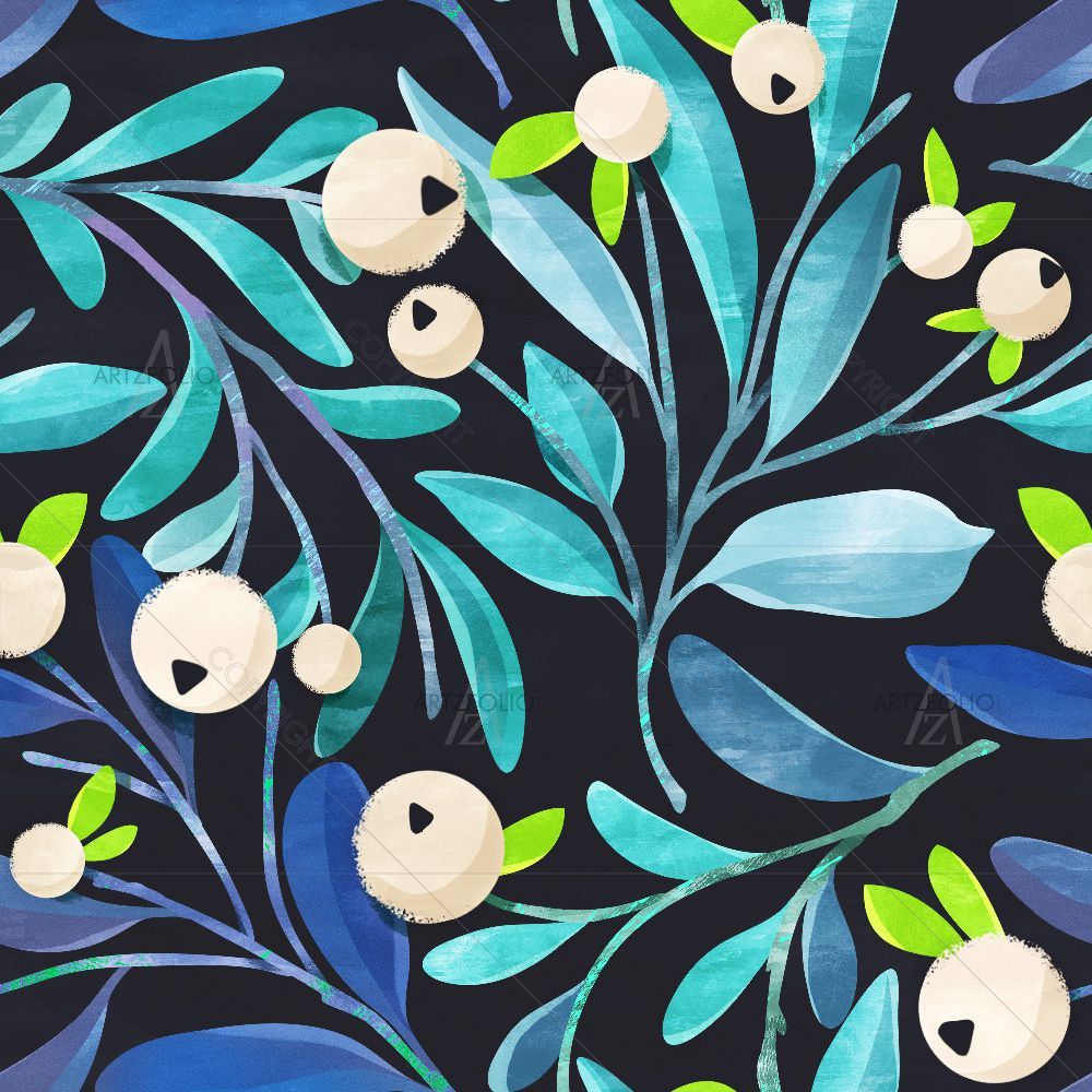 Blue Botanical Leaves — Botanical custom art by ArtzFolio