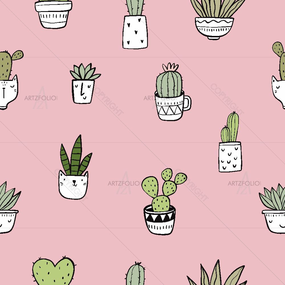 Hand-Drawn Cactus D4 — custom-size art design 5016978