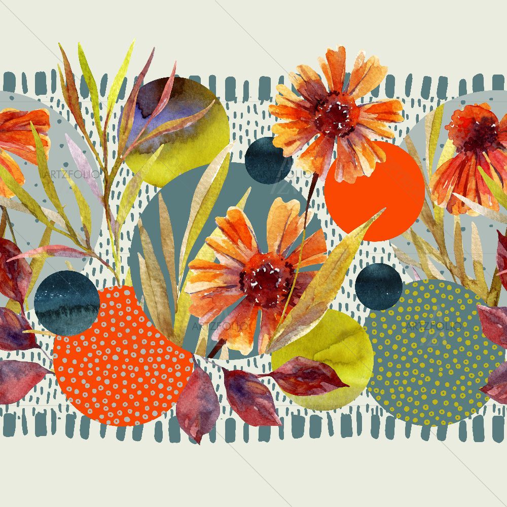 Watercolor Floral Leaves D10 — custom-size art design 5016982