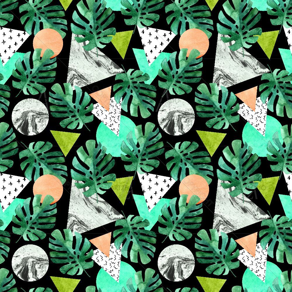 Monstera Leaves & Triangles — Botanical custom art by ArtzFolio