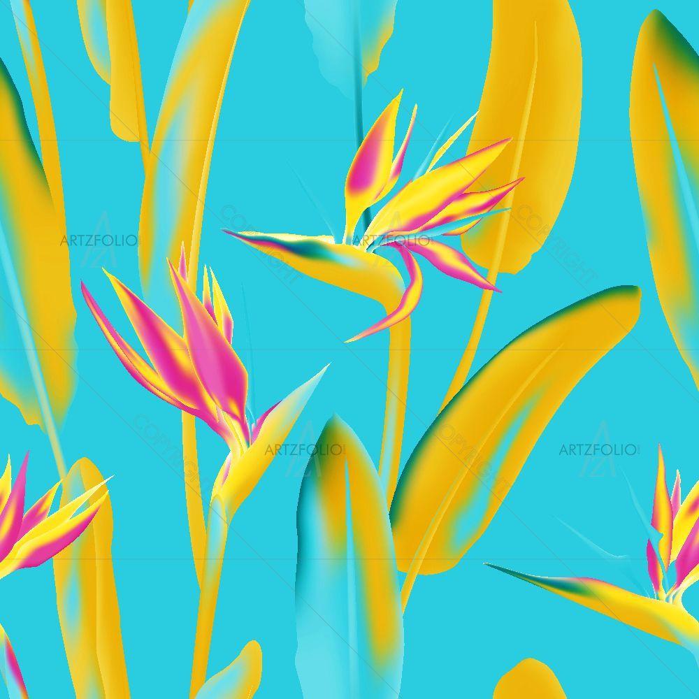 Pink Cyan Tropical Flower — Botanical custom art by ArtzFolio