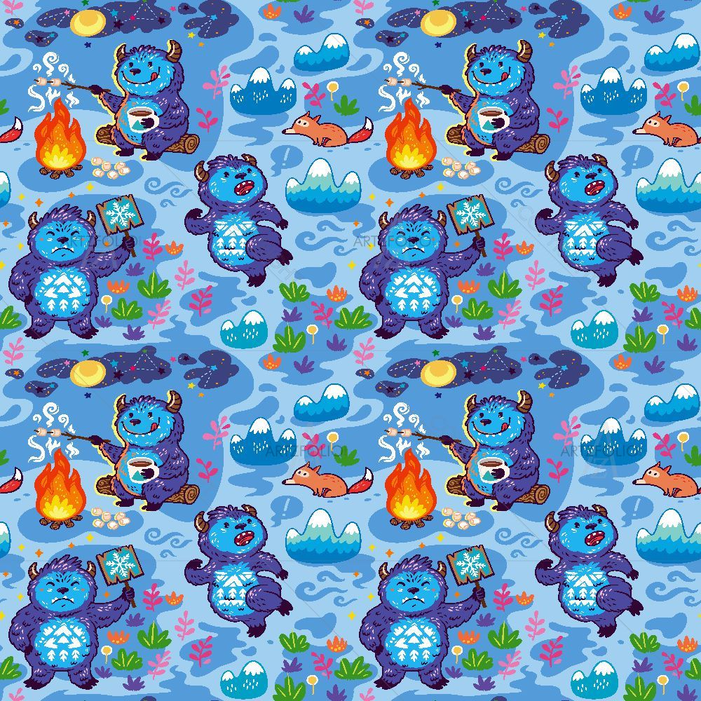 Cartoon Fox with Campfire — Patterns custom art by ArtzFolio