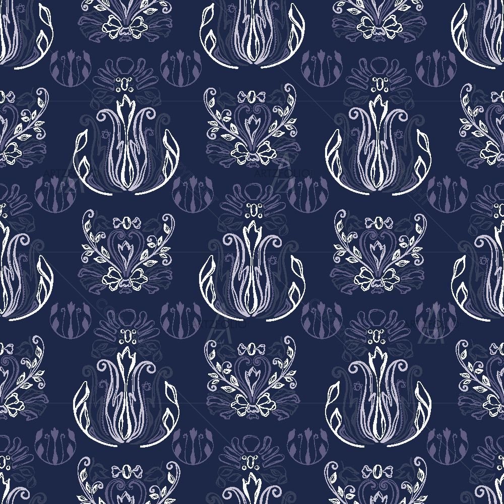 Hand Drawn Floral Damask — custom-size art design 5017075