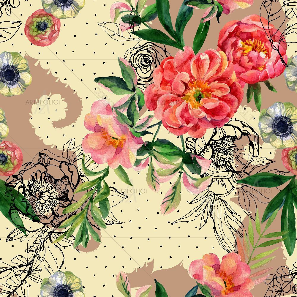 Watercolor Floral Pattern D76 — Botanical custom art by ArtzFolio