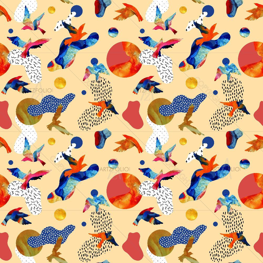 Watercolor Flying Birds — Abstract custom art by ArtzFolio