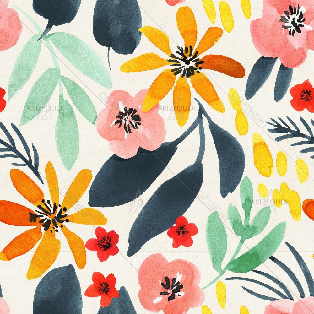 Watercolor Floral Pattern D77 — Botanical custom art by ArtzFolio