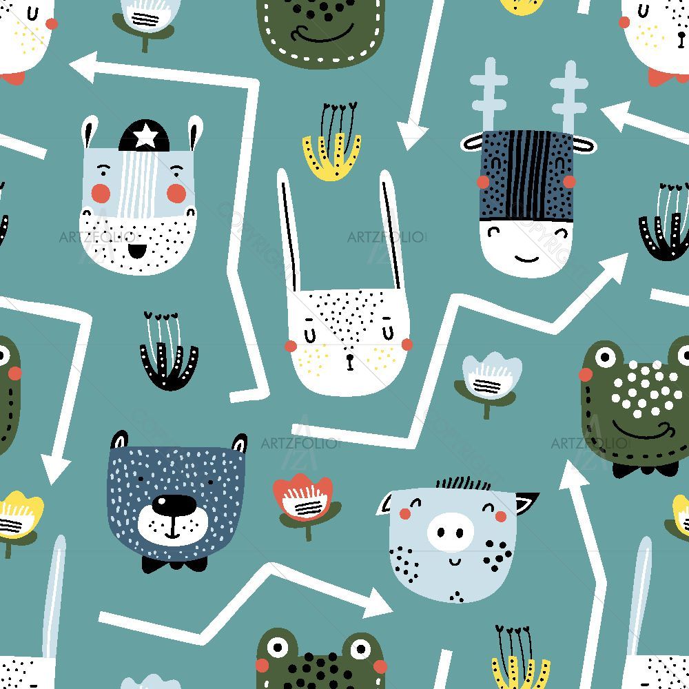 Childish Animals Pattern — custom-size art design 5017095