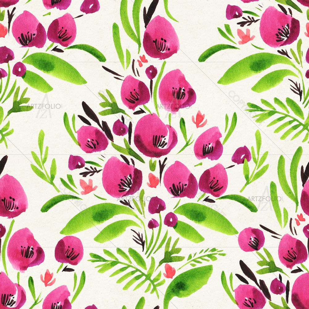Watercolor Floral Pattern D78 — Botanical custom art by ArtzFolio