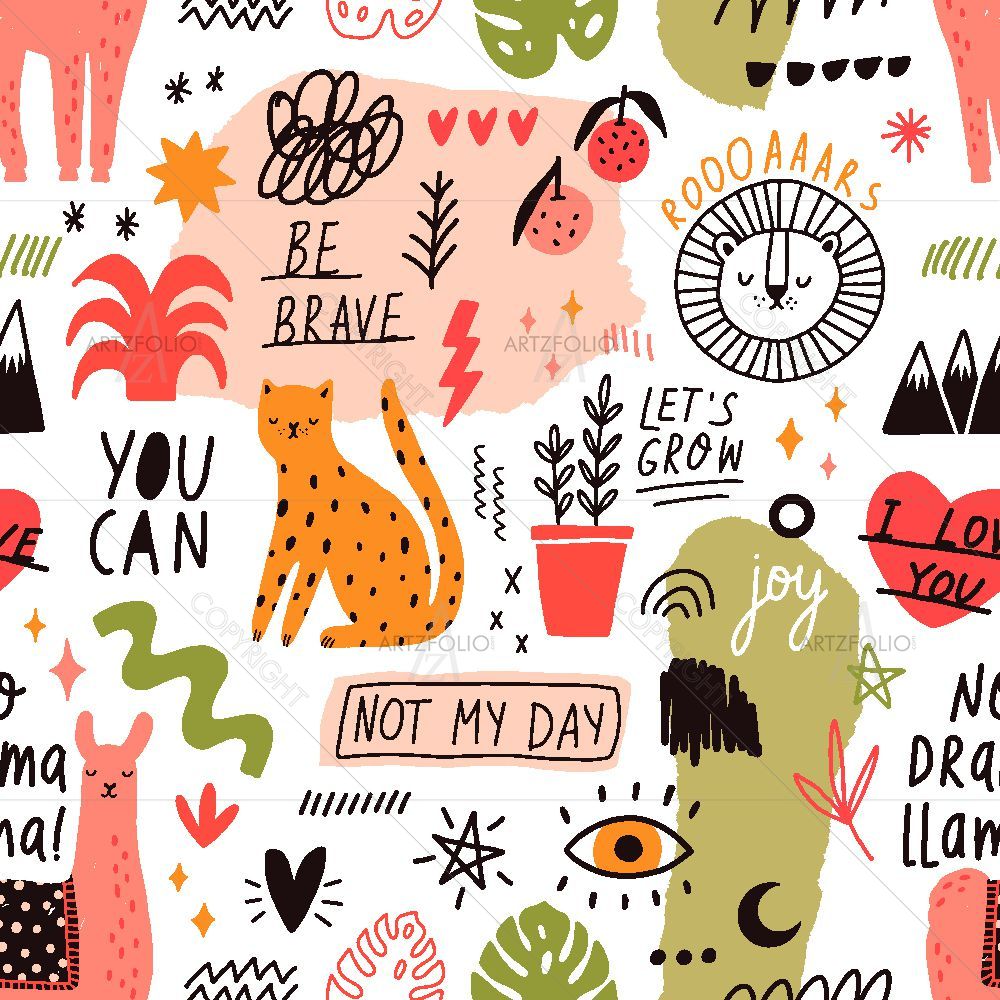Hand Drawn Animals Doodle — custom-size art design 5017163