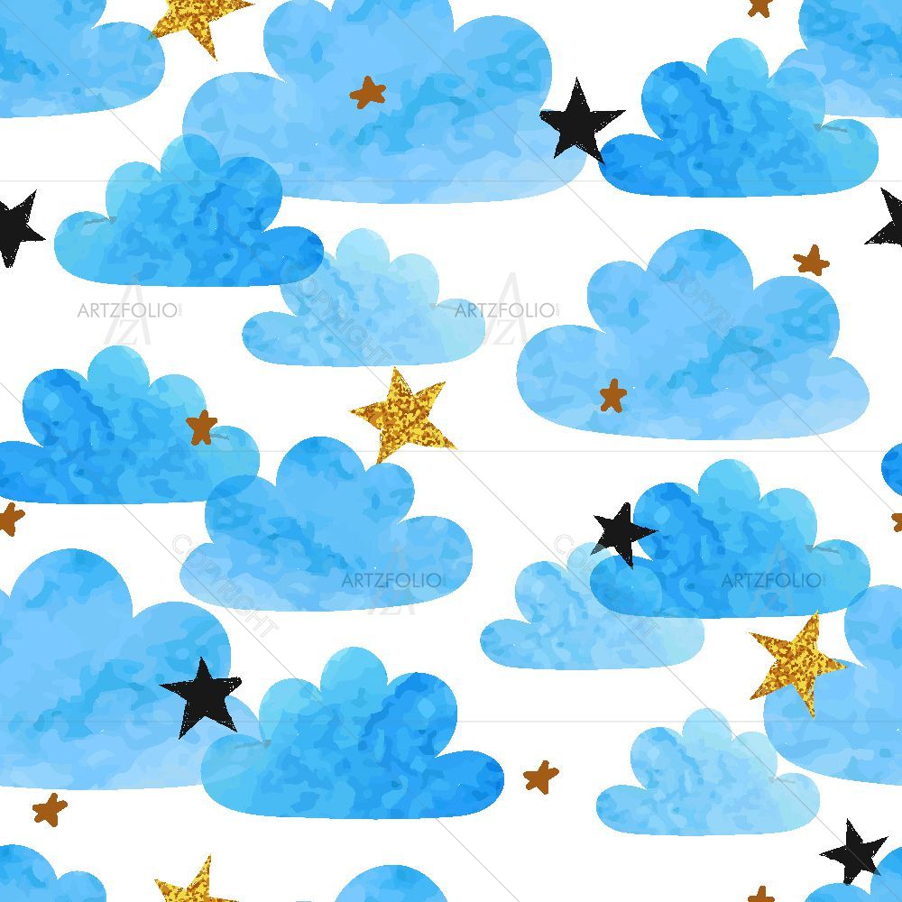 Watercolor Clouds and Stars — Kids & Nursery custom art by ArtzFolio