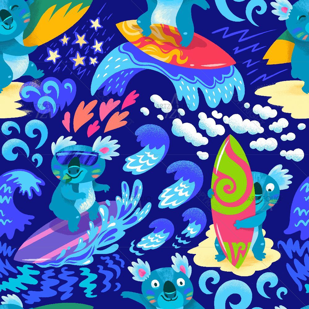 Baby Koala Surf Ocean — Patterns custom art by ArtzFolio