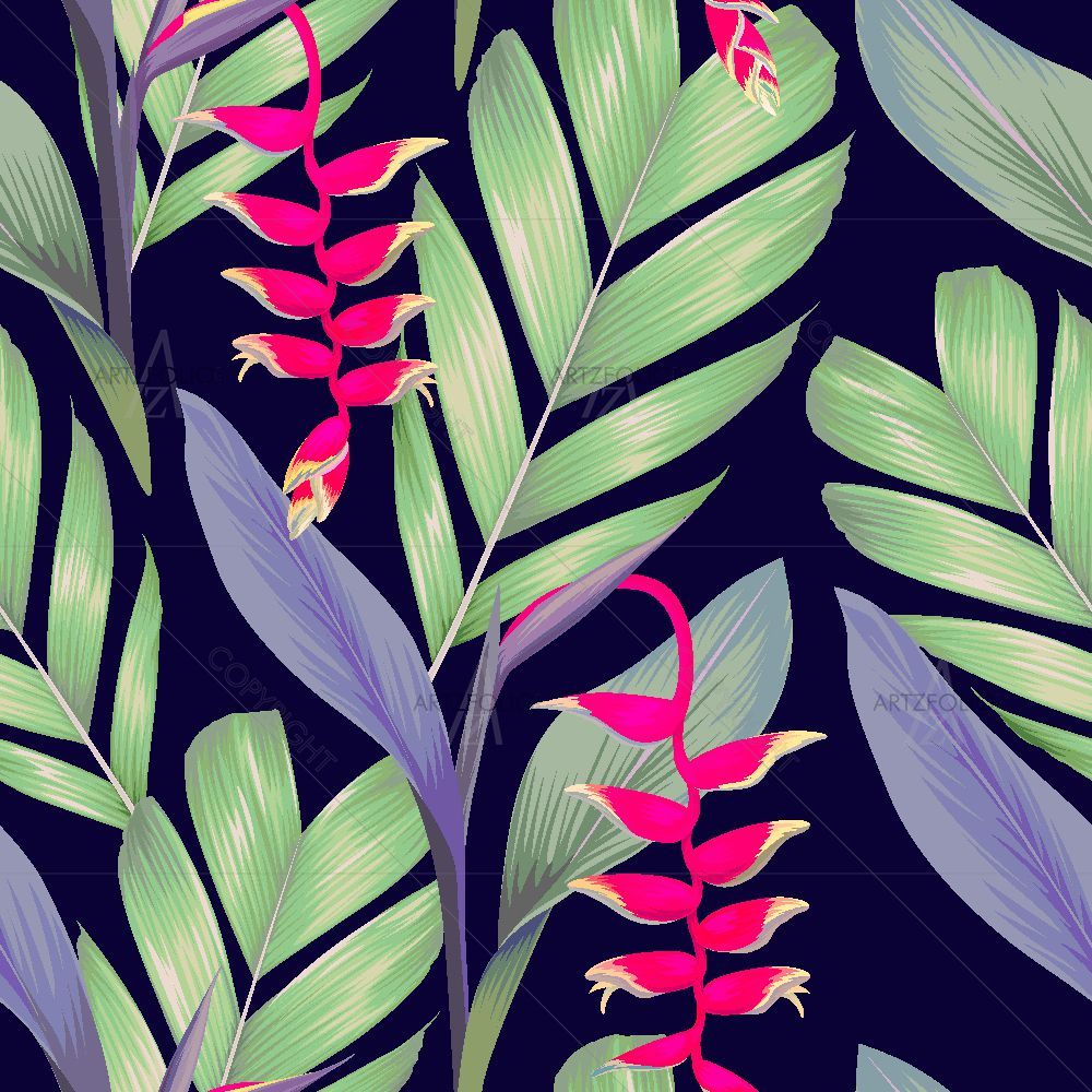 Tropical Heliconia Flowers — Botanical custom art by ArtzFolio